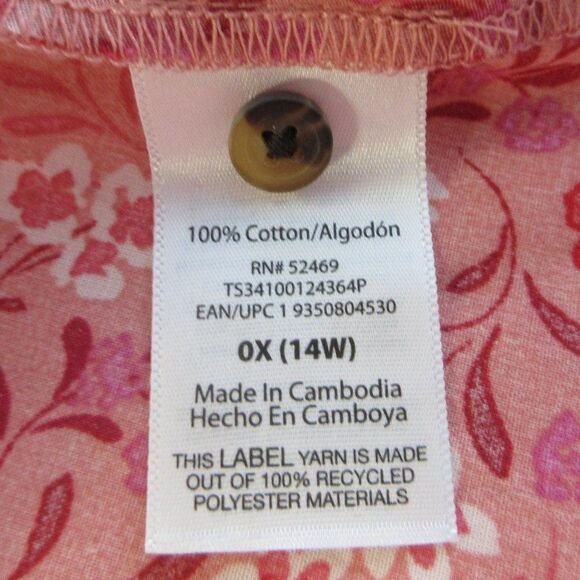 TERRA & SKY Fit & Flare Button Front Dress Womens Size 14W Pink Red Floral NWT - Picture 9 of 15